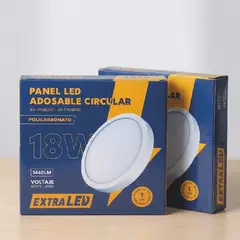 EXTRALED - Pack x2 Panel Led Adosable Circular 18w Luz Blanca 6500K De Policarbonato