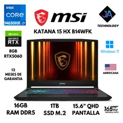 MSI - LAPTOP KATANA 15 B13VFK CORE I7 14650HX 16GB RAM 1TB SSD 8GB RTX5060 15.6" QHD WIN 11 AMERICANA
