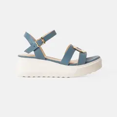 GINO BIGIONI - Sandalia Mujer de cuero FALVIA Azul Acero con hebillas