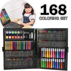 GENERICO - Set de Arte Set lápices de Colores Acuarelas 168 pzs - Negro