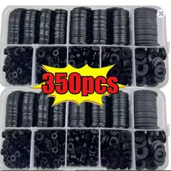 GENERICO - Juego de arandelas Planas de Nailon Negro 350 Piezas – Kit de Sellado M2 a M8