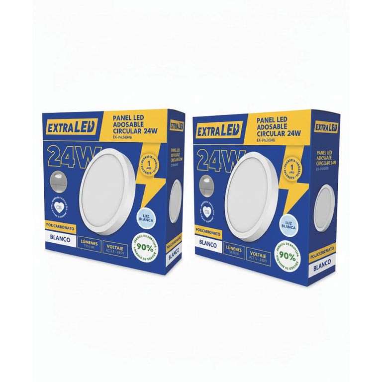 Pack x2 Panel Led Adosable Circular 24w Luz Blanca 6500K De Policarbonato