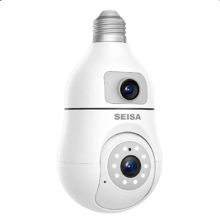 Foco Cámara WiFi 1080P Full HD Doble Lente 360° con Audio y Detección de Movimiento