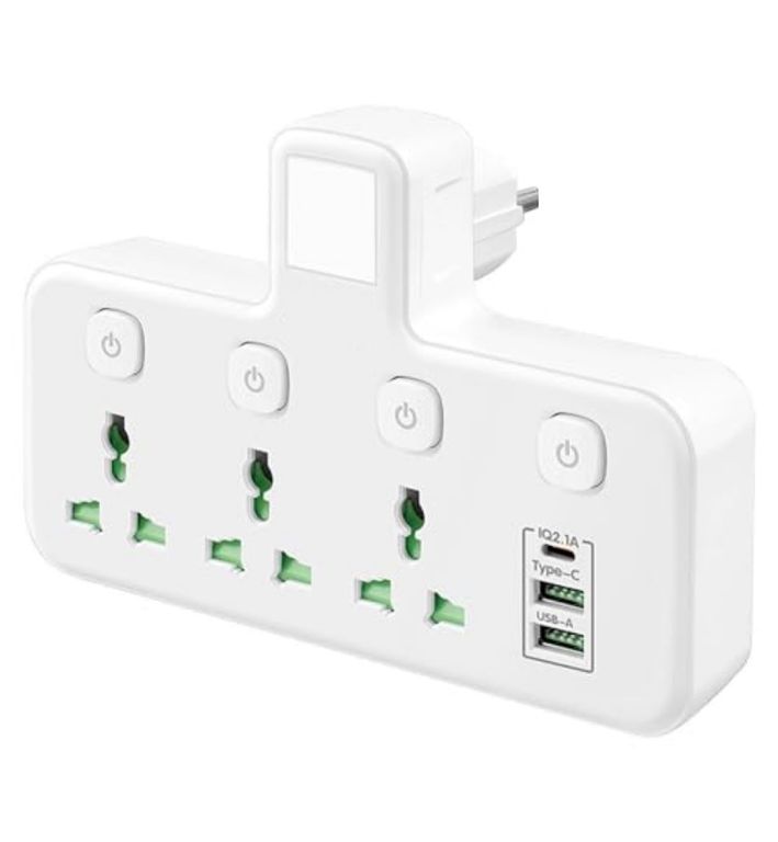 Tomacorriente Multiple - 3 Tomas y Puerto USB C - Con Interruptor