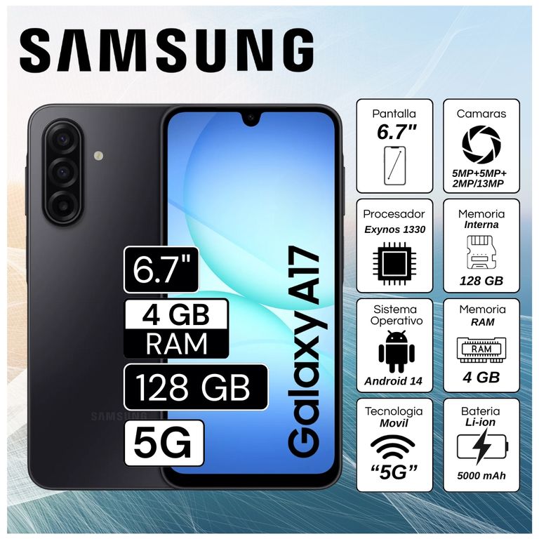 Celular A17 5G 4GB RAM 128GB 6.7" Pulg. Android 14 - Negro