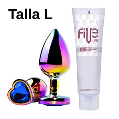 DR PINKY - Plug Anal L Consolador Tornasolado + Lubricante Five 120ml