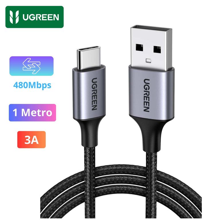 Cable USB a Type C Carga Rapida 3A 18W Trenzado 1 Metro Tablet Celular Transferencia Datos