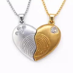GENERICO - Collares para Parejas Corazón Huella de Dedo Dorado y Plateado