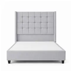 GENERICO - Cama Tapizada Confort Cubo Plomo Claro 2 Plazas