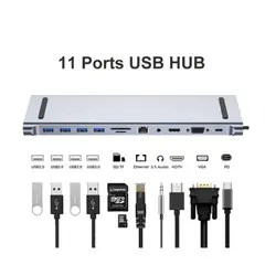 SEISA - Hub Adaptador 11 en 1 Tipo C 4K HDMI Ethernet USB 30 Lector de Memoria SDTF