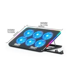 CYBERCOOL - Cooler para Laptop 6 Ventiladores Gamer con Luz LED RGB