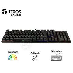 TEROS - Teclado mecánico TE-4068G retroiluminación rainbow USB 20 español color negro