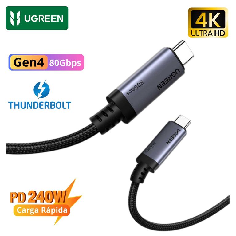 Cable Type C Thunderbolt 4 240W 80Gbps Premium Carga Rápida PD 3.1 para MacBook Pro, Laptops 1M