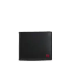 HUGO BOSS - Billetera plegable de piel con logo apilado rojo