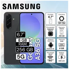 SAMSUNG - Celular Galaxy A36 5G 6.7" Pulg. 8GB RAM 256GB Android 15 - Negro