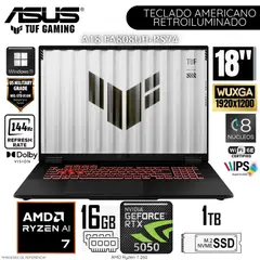 ASUS - Laptop TUF Gaming A18 FA808UH-RS74 AMD Ryzen 7 260 16GB RAM 1TB SSD RTX 5050-8GB 18" WUXGA