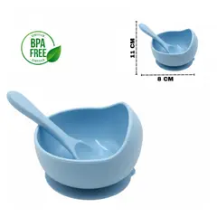 GENERICO - Cuenco y Cuchara de Silicona para Bebé Azul