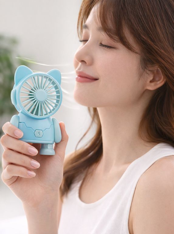 VENTILADOR DE MANO FORMA GATO CELESTE