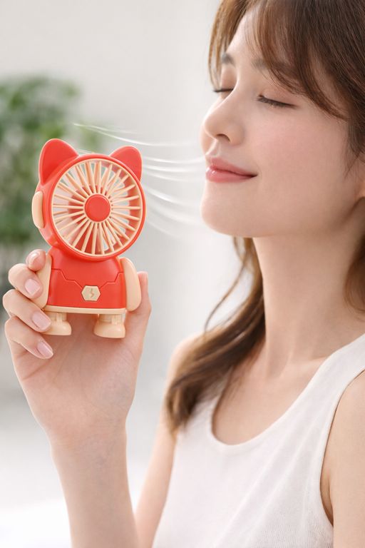 MINI VENTILADOR PORTÁTIL DE MANO DISEÑO GATO CORAL