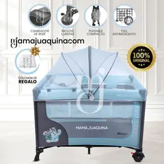 BABY - Cuna Corral Premium «HAPPY DREAM» Light Blue con Colchón