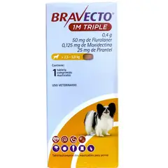 BRAVECTO - 1M Triple Antiparasitario para Perros de 2.5 a 5 kg - 1 Tableta