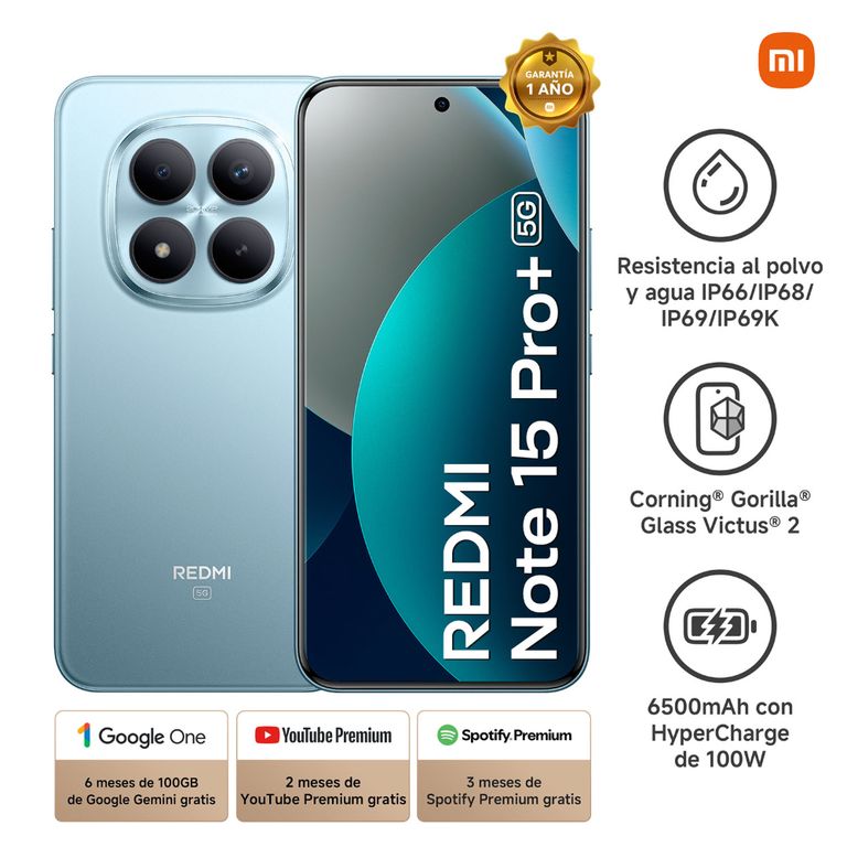 CELULAR XIAOMI NOTE 15 PRO+ 5G 12GB RAM 512GB ROM COLOR GLACIER BLUE