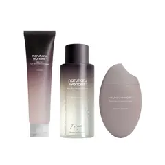 HARUHARU WONDER - BLACK RICE CLEANSING GEL + HYALURONIC TONER + CREAM SET