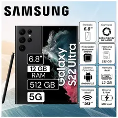 SAMSUNG - Celular Galaxy S22 Ultra 5G 6.8" Pulg. 12GB RAM 512GB Android 12 - Negro