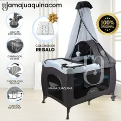 BABY - Cuna Corral Mecedora «SALLY CUTE» Light Blue con Colchón