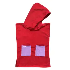 RED CARROT - Toalla poncho unisex niño 8 a 12 años rojo con bolsillo lila