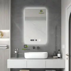 GREEN HOUSE - ESPEJO INTELIGENTE MOD LAURENT - LED ANTIEMPAÑO + RELOJ 60x80cm