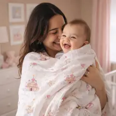 CERDITA - Manta Muselina para Bebé 4 Capas 100% algodón - Castillo