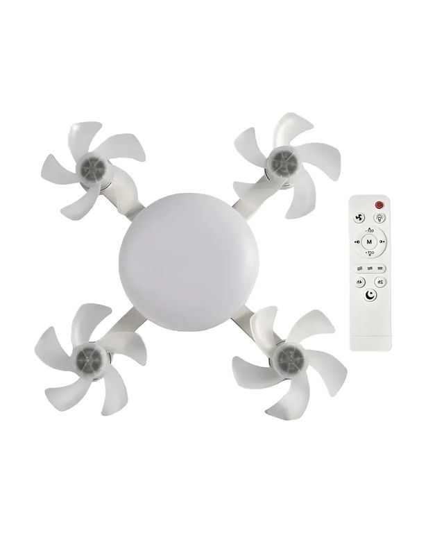 Foco Ventilador De Techo 80w Con Luz Led 4 Brazos 5 Aspas Tipo Drone Estructura Blanco Aspas