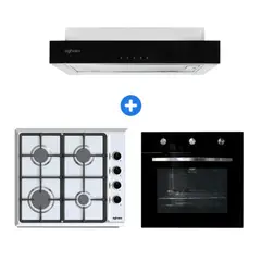 AGHASO - COMBO: ENCIMERA ACERO INOXIDABLE GLP + CAMPANA EXTRAIBLE PREMIUM 60 CM + HORNO 4 FUNCIONES GLP