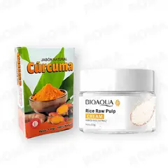 BIOAQUA - JABÓN EN BARRA DE CÚRCUMA 110G + CREMA ACLARANTE DE ARROZ 50G