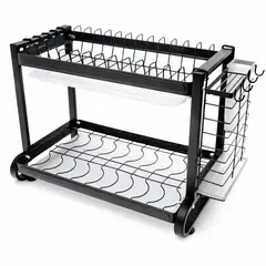 INSPIRA MARKET - Escurridor Organizador de platos 2 niveles Negro
