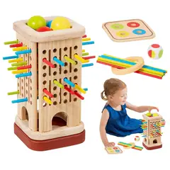 GENERICO - Juego de Habilidades Torre Multifuncional de Madera con Palitos de Colores Didáctico