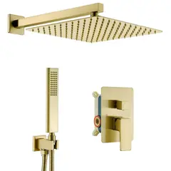 GENERICO - Ducha Española 20cm + Mezcladora Monomando + ducha teléfono Collor Dorado Acero Inoxidable