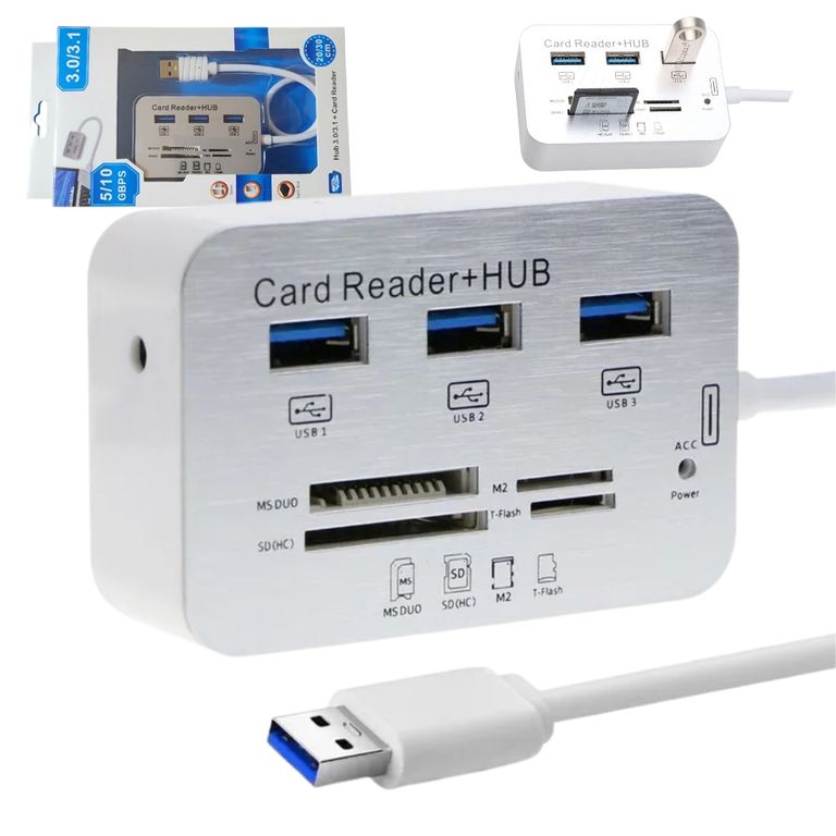 Adaptador Múltiple USB todo en 1 Lector de Tarjetas USB 3.0 Micro SD + 3 Puertos USB 3.0