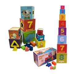 GENERICO - Cubos Didácticos de Madera para Bebés Set de 8 Bloques Apilables y Encajables