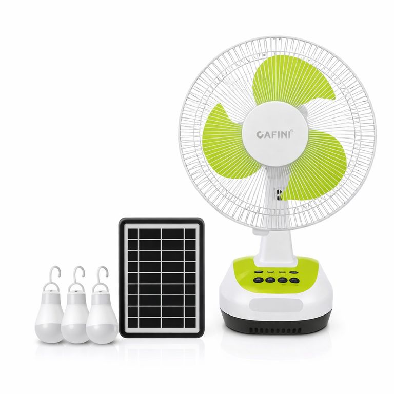 VENTILADOR SOLAR VERDE CN-F2695BT CON PANEL Y 3 BOMBILLAS