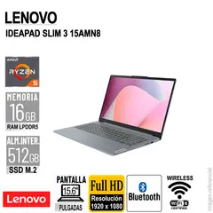 LENOVO - LAPTOP IDEAPAD SLIM3 15.6" FHD AMD RYZEN 5 7520U 2.8/4.3GHZ 16GB LPDDR5 SIN SISTEMA OPERATIVO