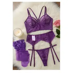 GENERICO - LENCERIA SET PORTALIGAS MORADO TALLA M