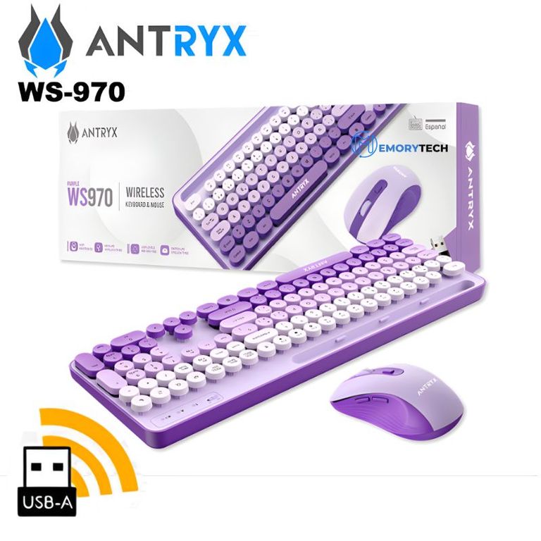 TECLADO Y MOUSE WS-970 WIRELESS PURPLE HOLDER SLOT ASC-WS970PE