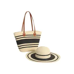 GENERICO - Set de Playa Bolso Grande de Rayas y Sombrero Elegante