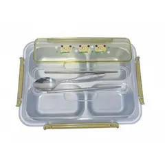 GENERICO - Taper de 4 Compartimientos para Niños y Adultos con Cuchara y Palillos Cubierto Diseño Kawaii