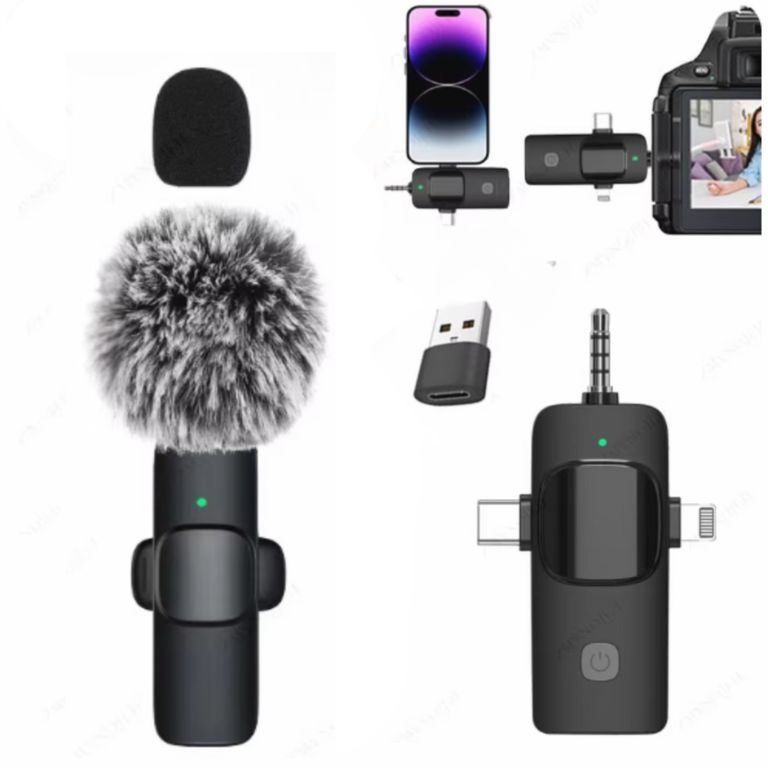 Micrófono Inalámbrico Solapero 4 En 1 compatible con Iphone Tipo C 3.5