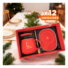 ANIMALIA - Pack12 Taza Ceramica con Base Calentadora Rojo Y+Regalo Sticker