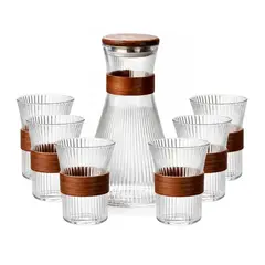 GENERICO - SET DE JARRA DECANTER Y 6 VASOS DE VIDRIO DE BOROSILICATO