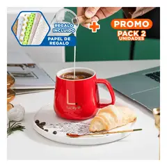 GENERICO - Pack2 Taza Mug con Calentador Eléctrico Rojo Y+Papel Regalo